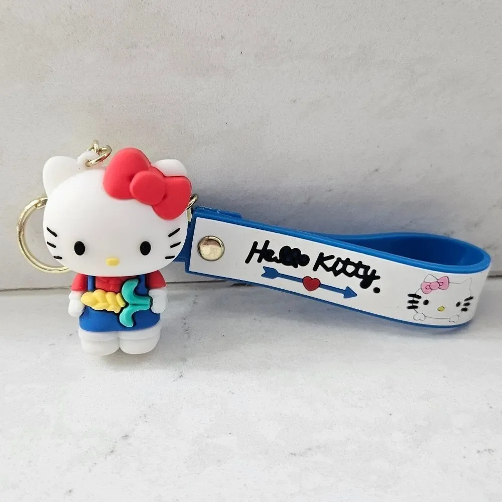 Hello Kitty Holding Corn Keychain with Blue Strap